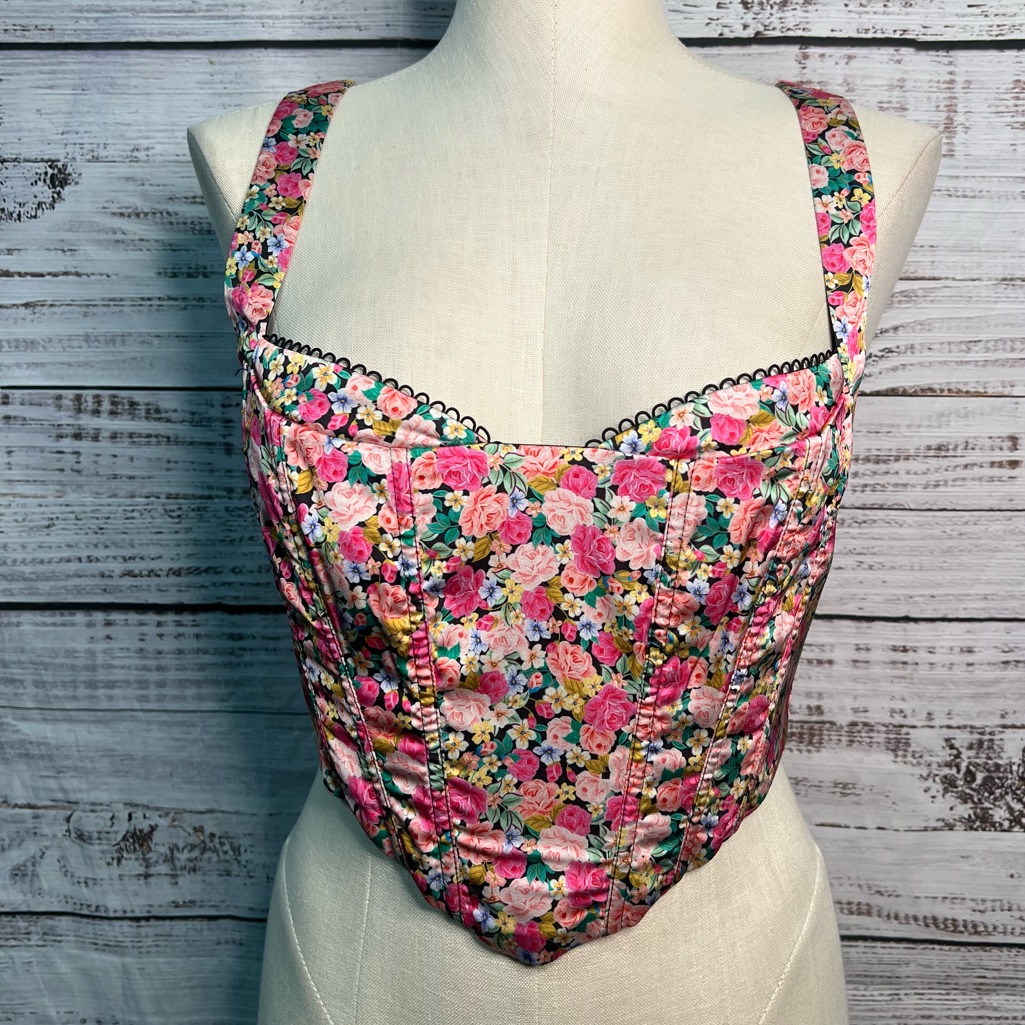 For Love & Lemons Gladiola Crop Top Large Pink Floral Sweetheart Corset